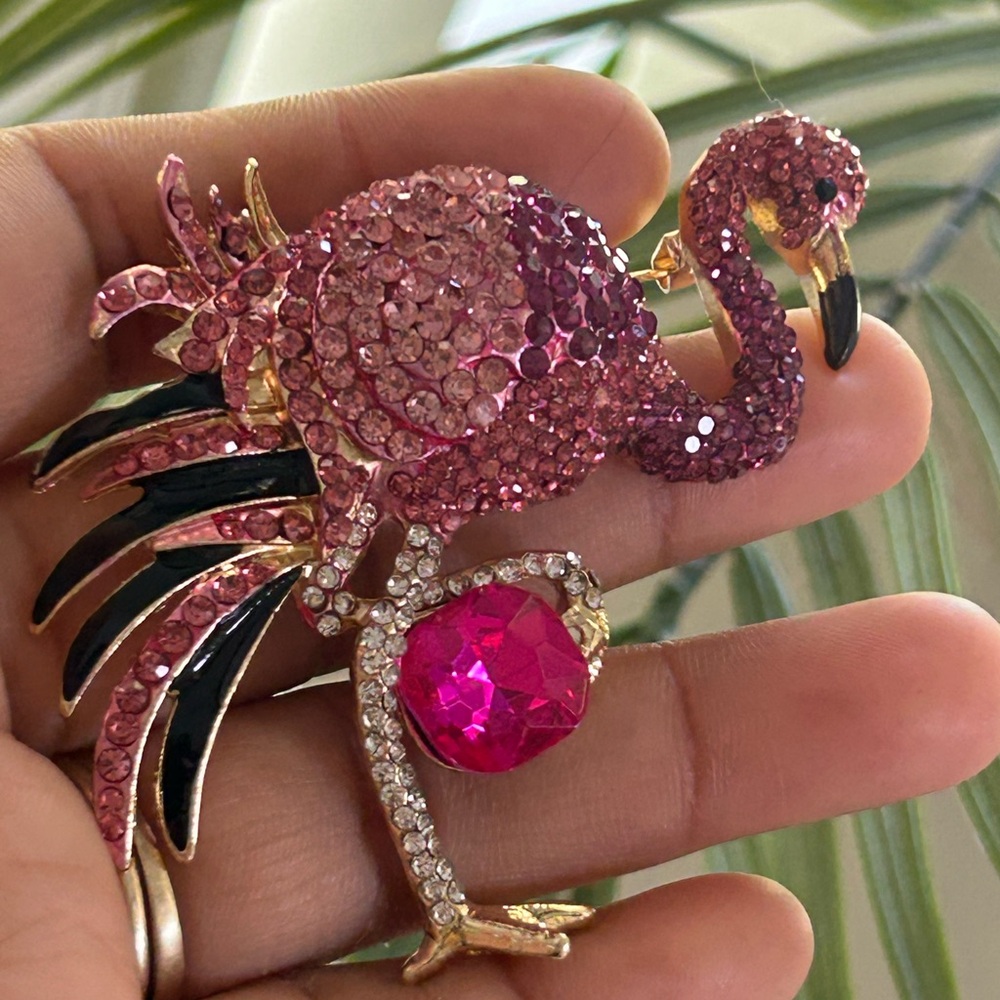 Pink Crystal Flamingo Brooch - Women's Jewelry